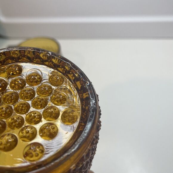 A Pair Hobbs Brockunier? Dew Drop Tumblers France Glass Hobnail 3.25”H Amber - Picture 9 of 12